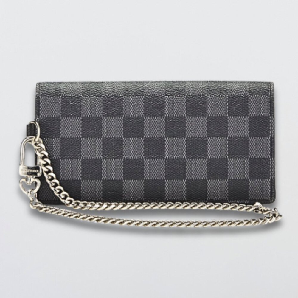 Louis Vuitton Black Checkered Wallet with Silver Chain - Picture 2 of 16